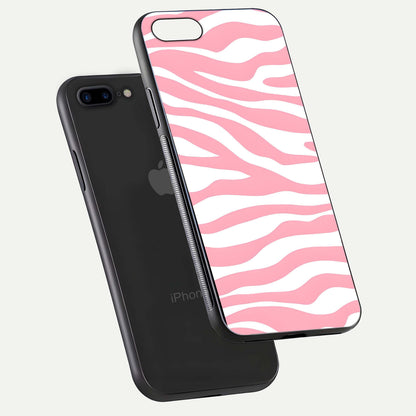 Blush Zebra Flow iPhone 7 Plus glass phone case floating view emphasizing premium glossy surface and dynamic design