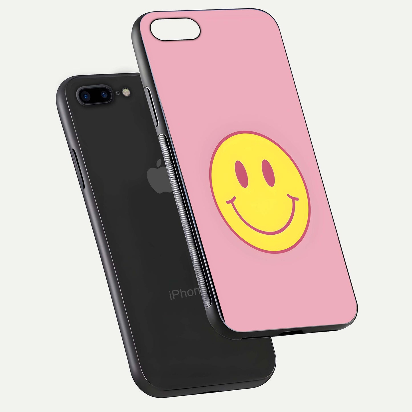 Happy Pink Mood iPhone 7 Plus glass phone case floating view emphasizing glossy finish and joyful color palette