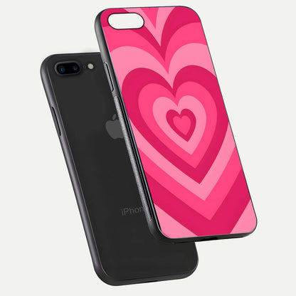 Layered Love Hearts iPhone 7 Plus glass phone case floating view emphasizing glossy surface and layered heart details