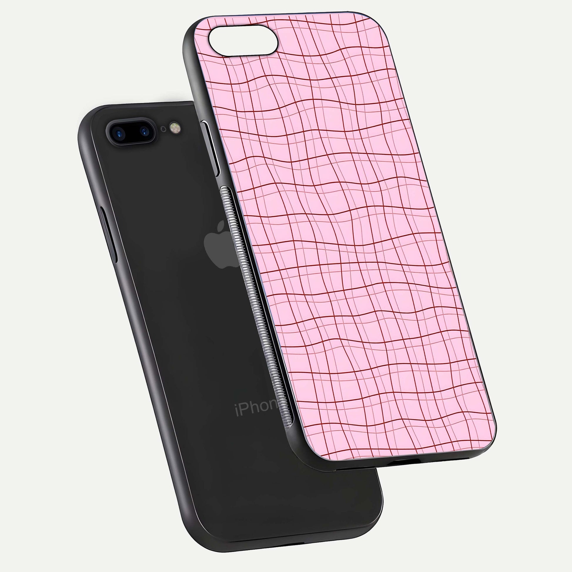 Soft Grid Bliss iPhone 7 Plus glass phone case floating view emphasizing glossy surface and minimal styling