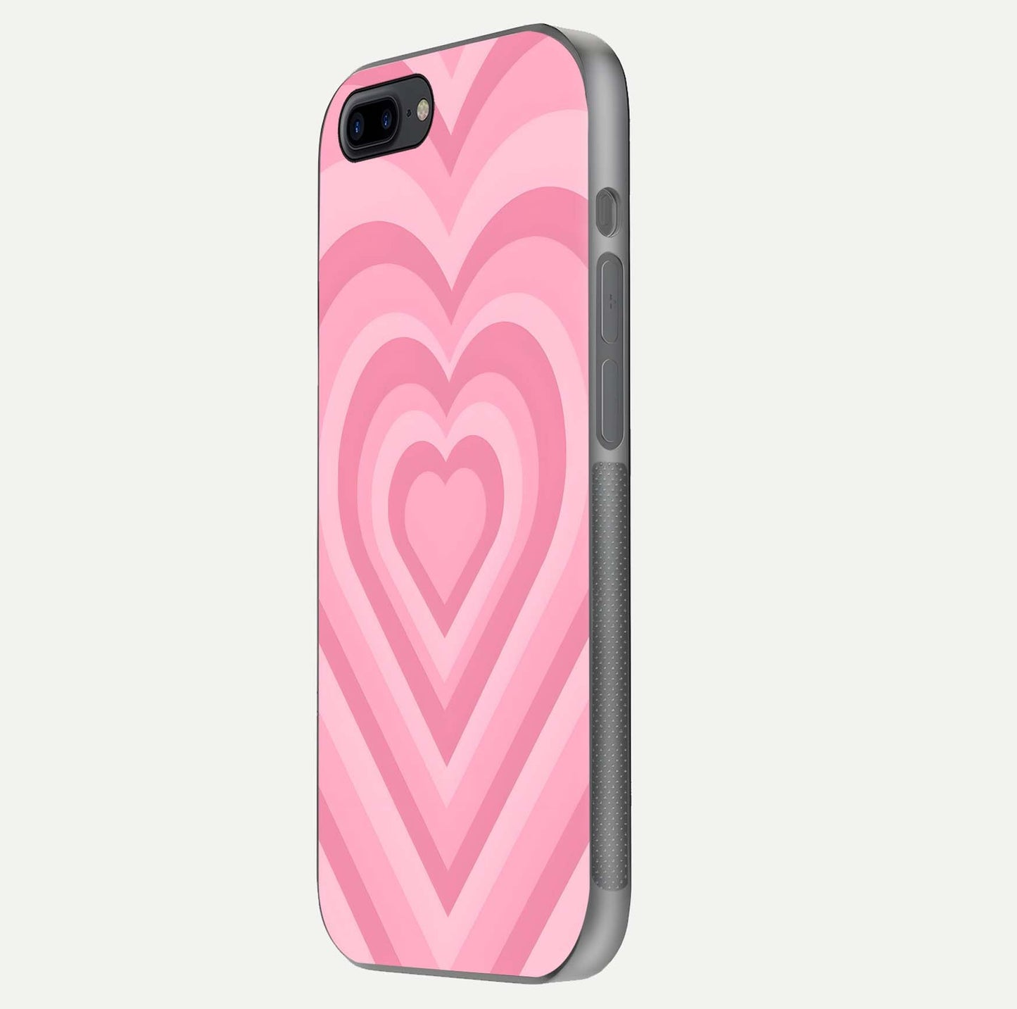 Blush Heart Waves iPhone 7 Plus glass phone case side profile view focusing on smooth edges and elegant wrap