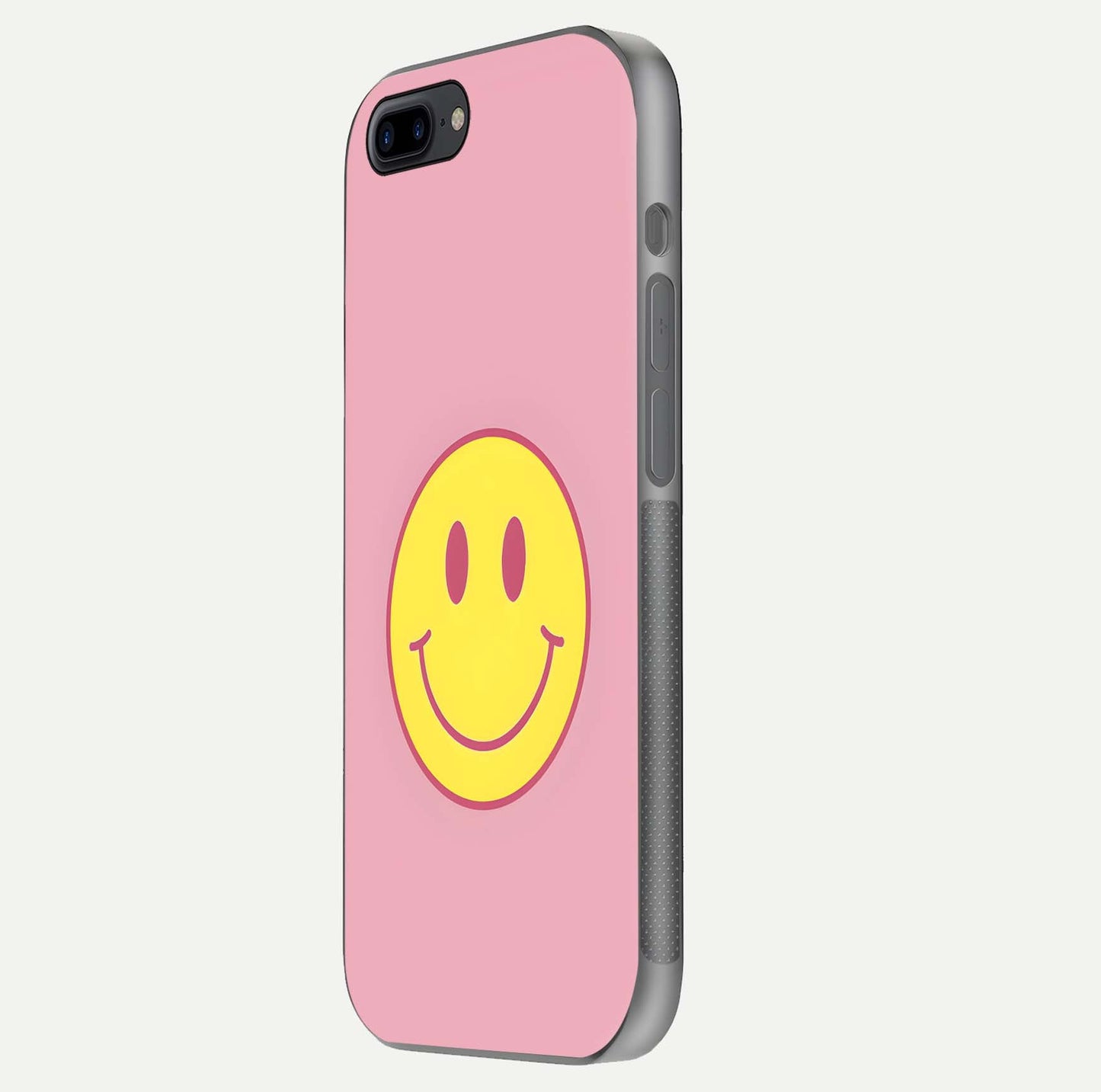 Happy Pink Mood iPhone 7 Plus glass phone case side profile view focusing on smooth frame and clean wrap