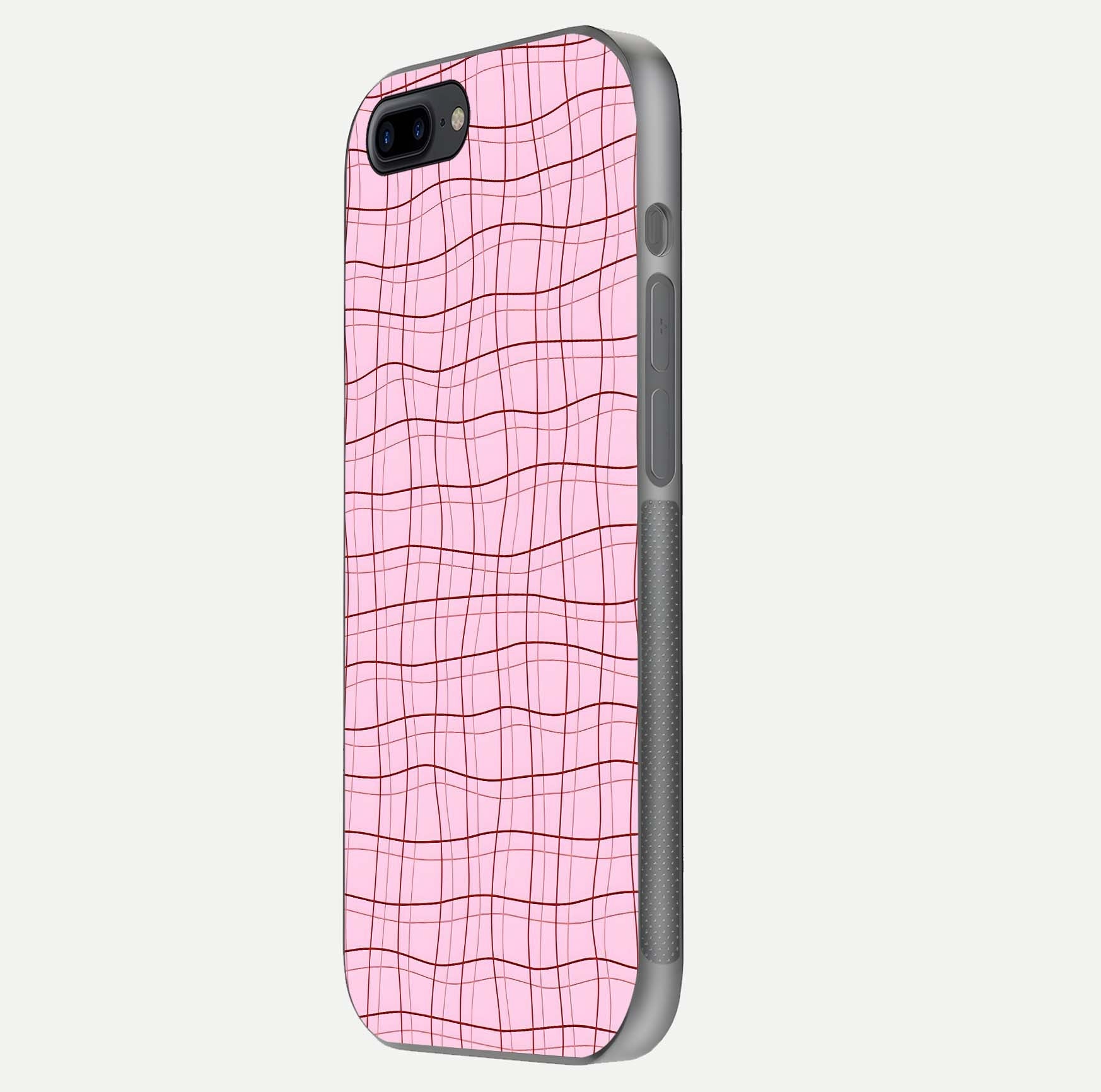 Soft Grid Bliss iPhone 7 Plus glass phone case side profile view focusing on sleek edges and seamless wrap