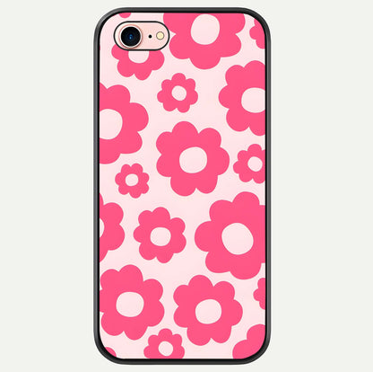 Blush Flower Pop iPhone 8 glass phone case front view featuring playful blush floral artwork with glossy finish