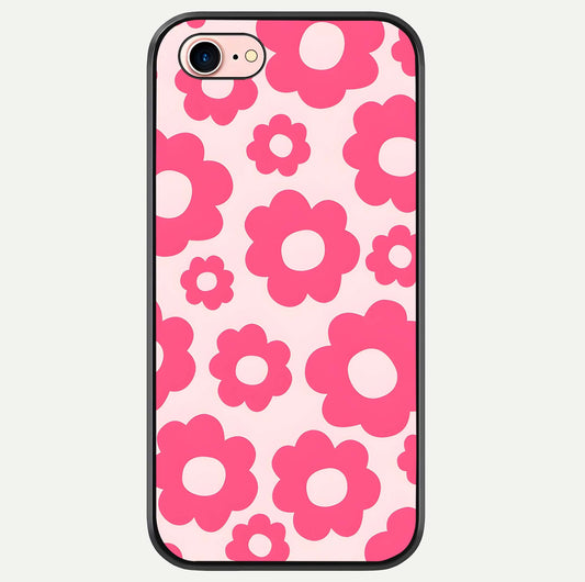 Blush Flower Pop iPhone 8 glass phone case front view featuring playful blush floral artwork with glossy finish