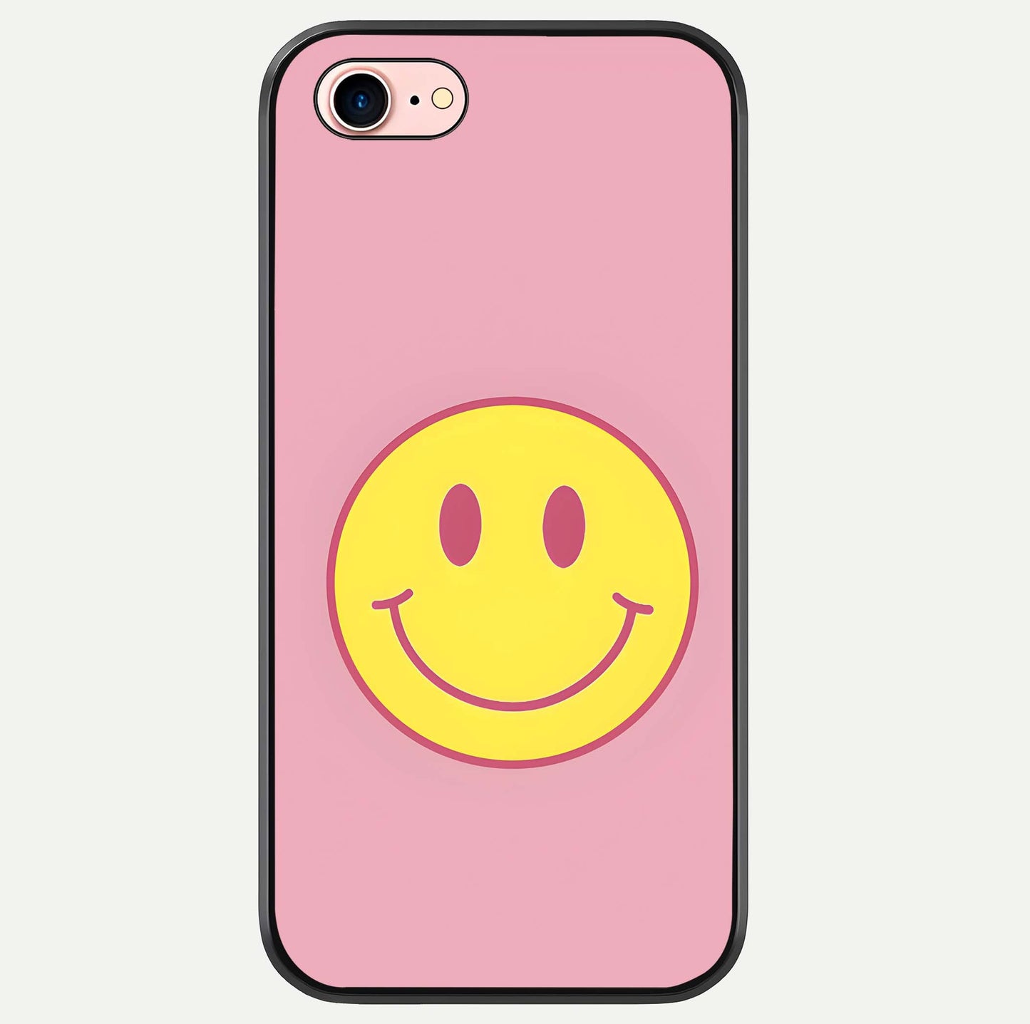 Happy Pink Mood iPhone 8 glass phone case front view featuring cheerful pink tones and playful aesthetic design