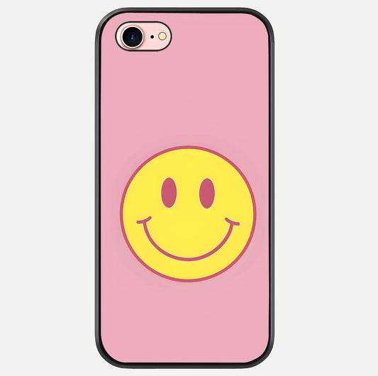 Happy Pink Mood iPhone 8 glass phone case front view featuring cheerful pink tones and playful aesthetic design