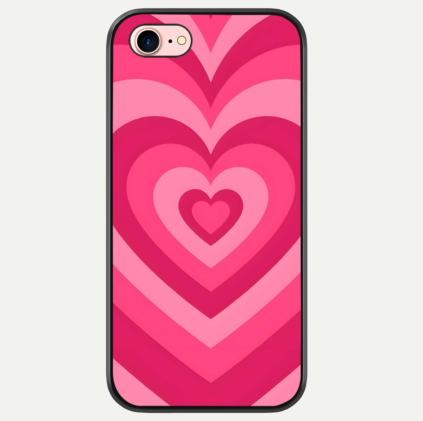 Layered Love Hearts iPhone 8 glass phone case front view showcasing layered heart patterns with romantic aesthetic