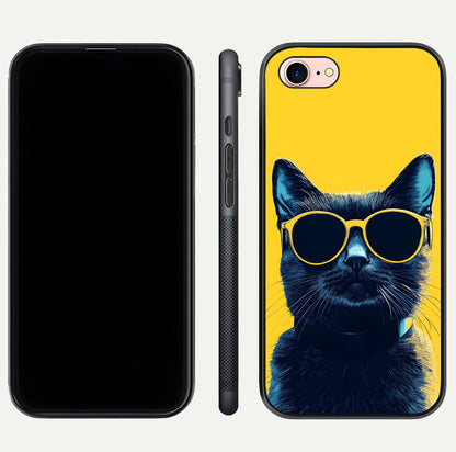 Cool Cat Vibes iPhone 8 glass phone case front and side layout view showing slim frame and full design coverage