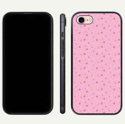 Cosmic Pink Sparkle iPhone 8 glass phone case front and side layout view displaying slim profile and full cosmic coverage