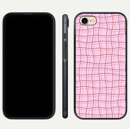 Soft Grid Bliss iPhone 8 glass phone case front and side layout view displaying slim profile and clean design