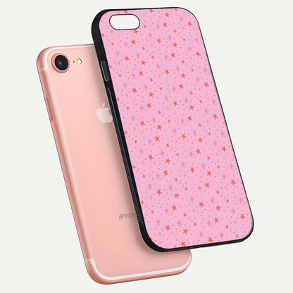 Cosmic Pink Sparkle iPhone 8 glass phone case floating view emphasizing premium glass surface and glittering details