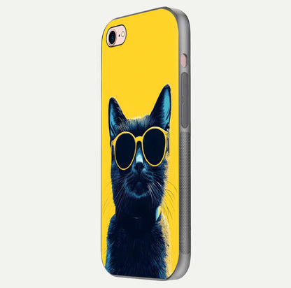 Cool Cat Vibes iPhone 8 glass phone case side profile view focusing on sleek edges and seamless wrap