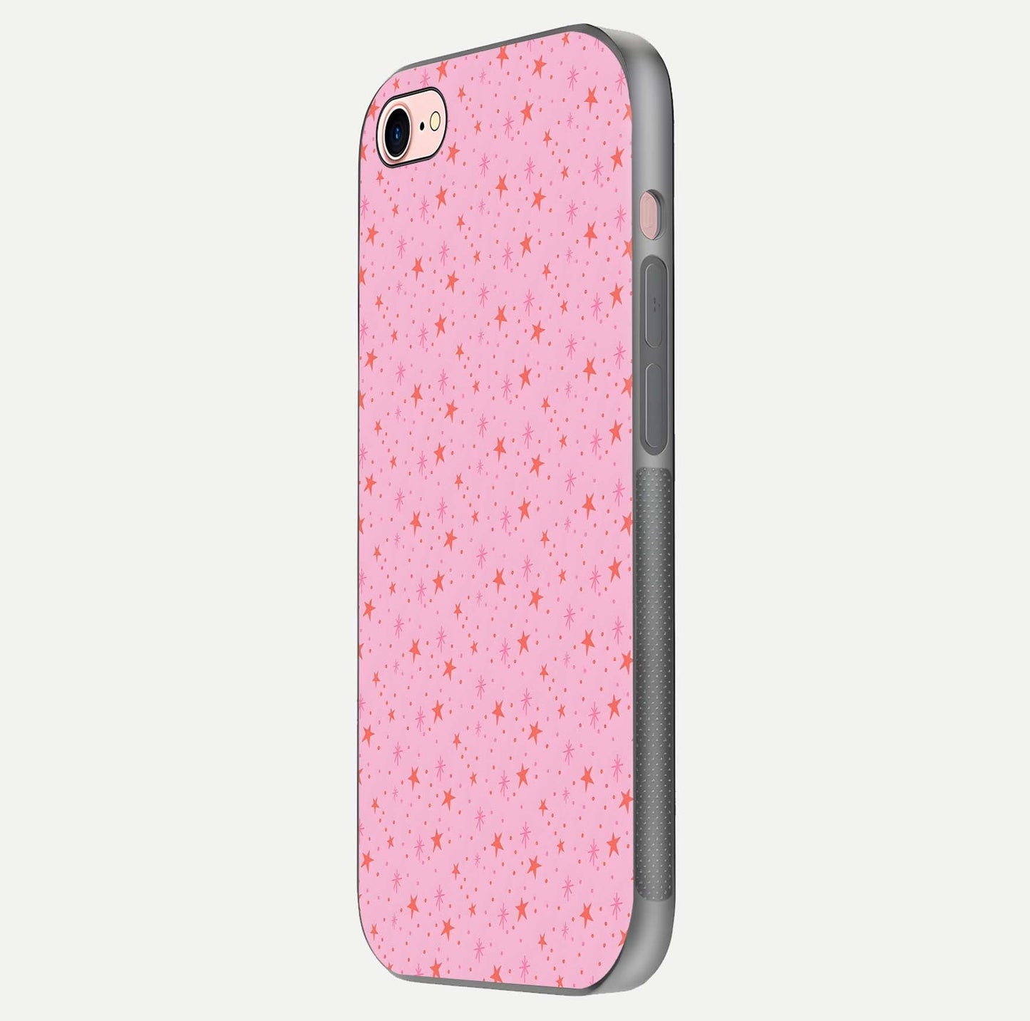Cosmic Pink Sparkle iPhone 8 glass phone case side profile view focusing on sleek edges and seamless wrap