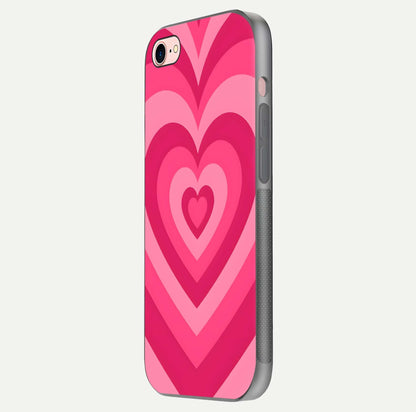 Layered Love Hearts iPhone 8 glass phone case side profile view focusing on sleek edges and seamless wrap