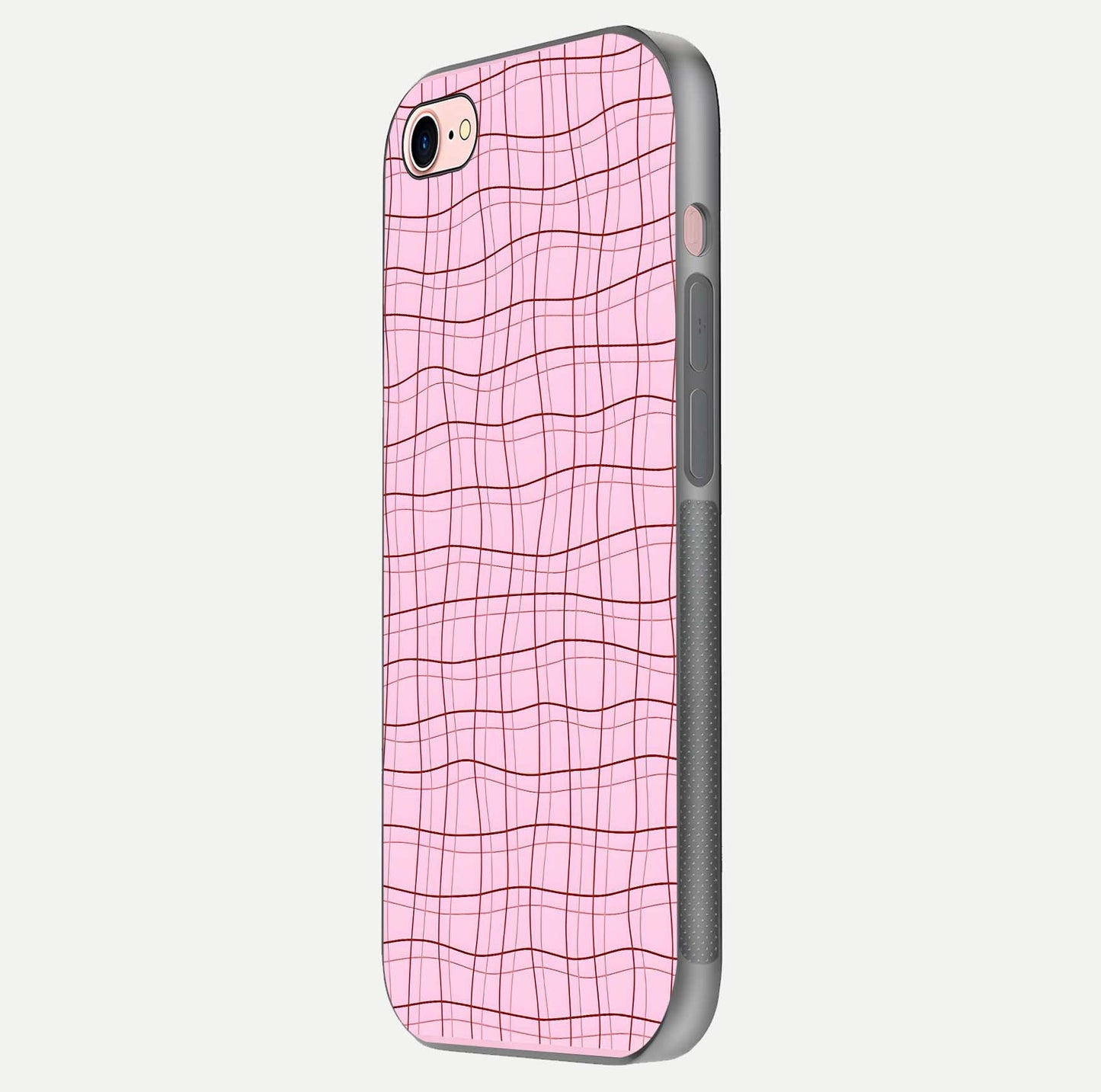 Soft Grid Bliss iPhone 8 glass phone case side profile view focusing on sleek edges and seamless wrap
