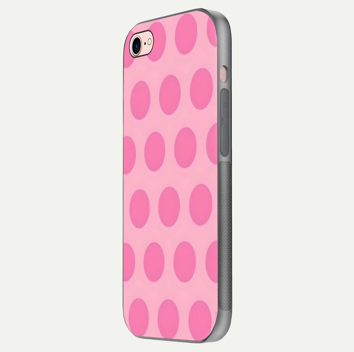 Sweet Dot Dreams iPhone 8 glass phone case side profile view focusing on sleek edges and seamless wrap