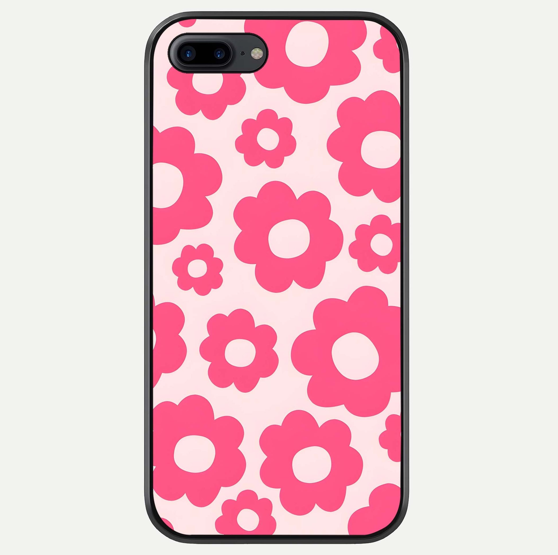 Blush Flower Pop iPhone 8 Plus glass phone case front view featuring playful blush floral artwork with glossy finish