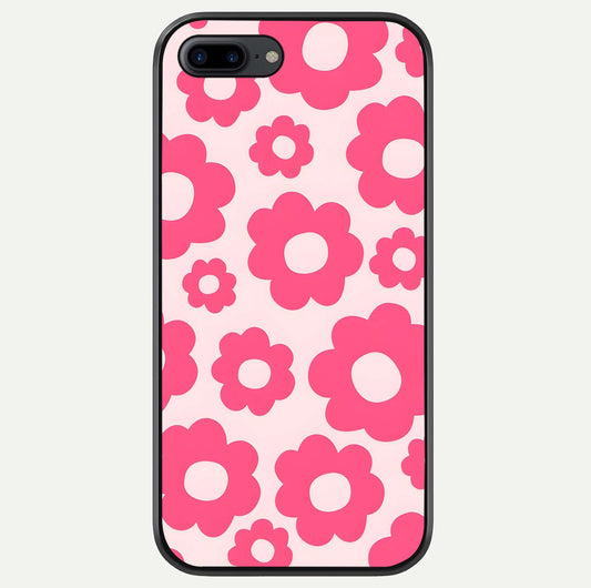Blush Flower Pop iPhone 8 Plus glass phone case front view featuring playful blush floral artwork with glossy finish