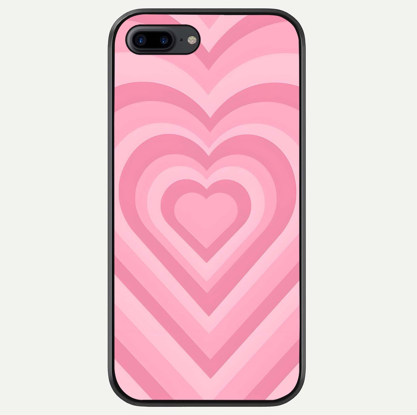 Blush Heart Waves iPhone 8 Plus glass phone case front view showcasing flowing heart wave patterns in soft blush tones