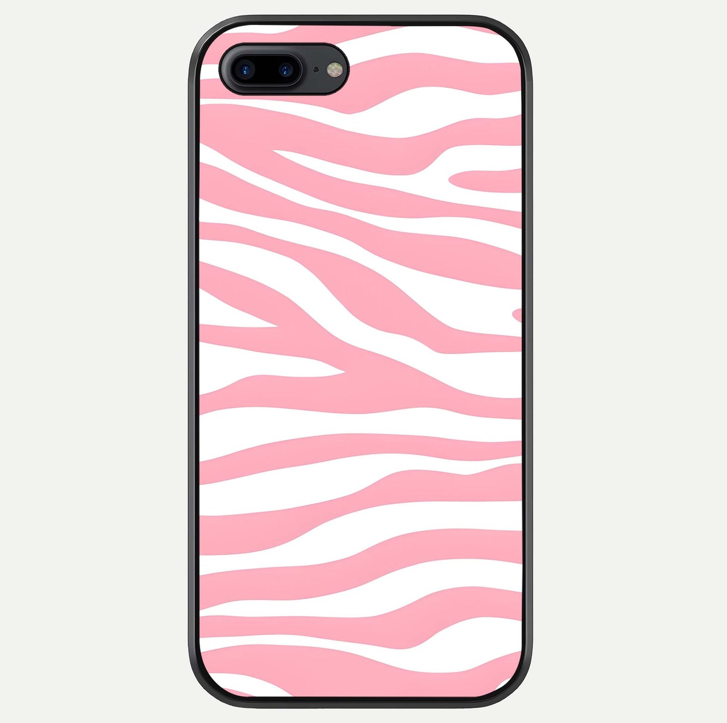 Blush Zebra Flow iPhone 8 Plus glass phone case front view featuring modern zebra flow pattern in blush tones