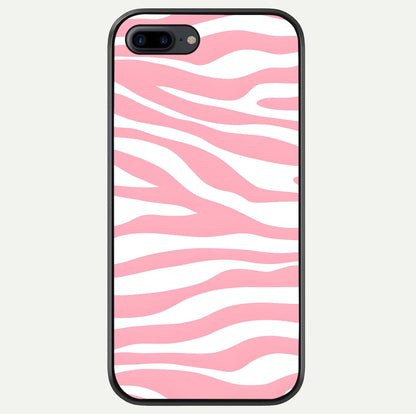 Blush Zebra Flow iPhone 8 Plus glass phone case front view featuring modern zebra flow pattern in blush tones