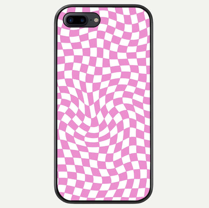 Bubblegum Check Wave iPhone 8 Plus glass phone case front view showcasing playful bubblegum check wave pattern with glossy finish