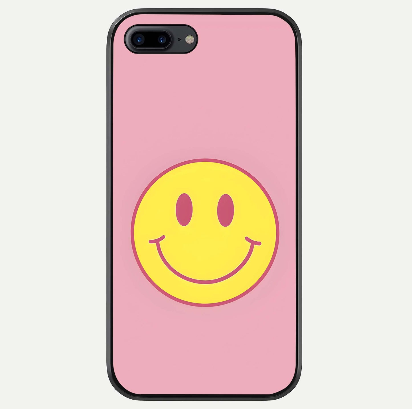 Happy Pink Mood iPhone 8 Plus glass phone case front view featuring cheerful pink tones and playful aesthetic design