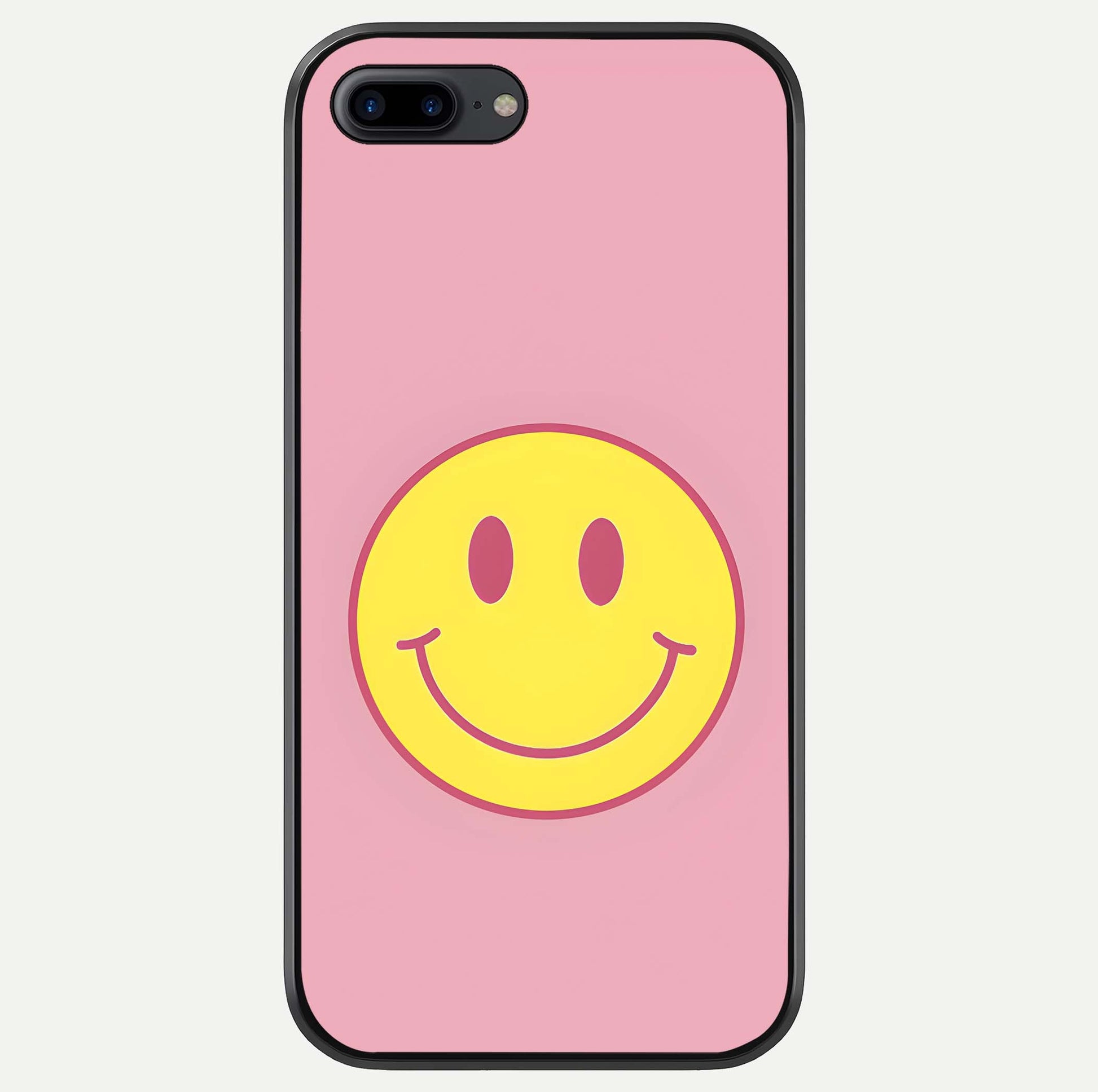 Happy Pink Mood iPhone 8 Plus glass phone case front view featuring cheerful pink tones and playful aesthetic design