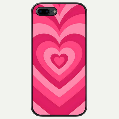 Layered Love Hearts iPhone 8 Plus glass phone case front view showcasing layered heart patterns with romantic aesthetic