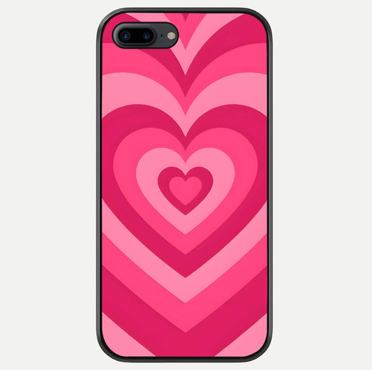 Layered Love Hearts iPhone 8 Plus glass phone case front view showcasing layered heart patterns with romantic aesthetic