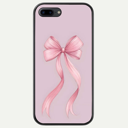 Soft Blush Bow iPhone 8 Plus glass phone case front view showcasing soft blush tones with elegant bow design