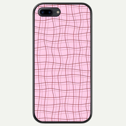 Soft Grid Bliss iPhone 8 Plus glass phone case front view showcasing minimal grid pattern with soft aesthetic