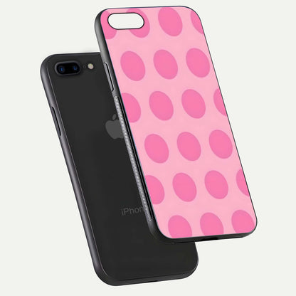 Sweet Dot Dreams iPhone 8 Plus glass phone case floating view emphasizing glossy surface and soft playful styling