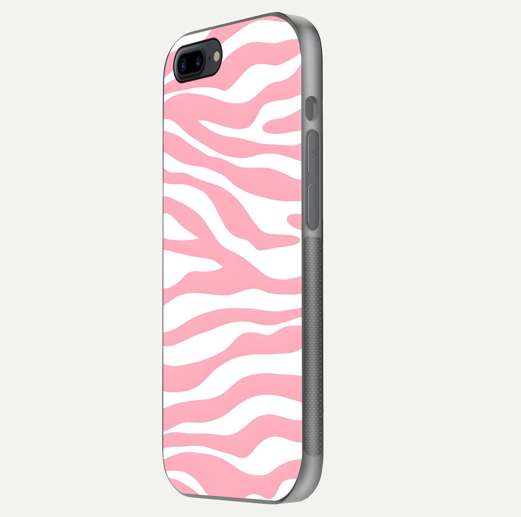 Blush Zebra Flow iPhone 8 Plus glass phone case side profile view focusing on sleek frame and seamless wrap