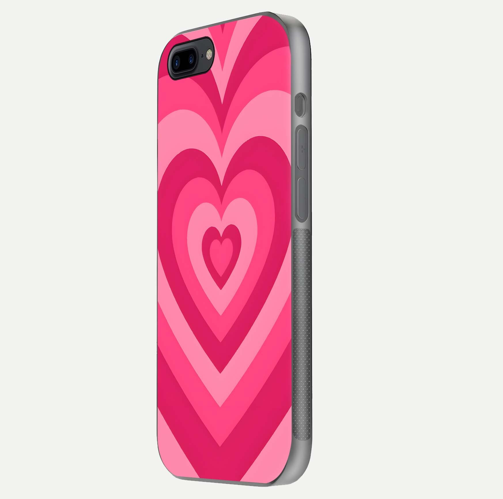 Layered Love Hearts iPhone 8 Plus glass phone case side profile view focusing on sleek edges and seamless wrap