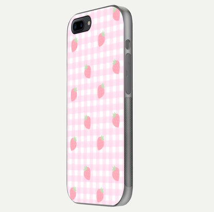 Strawberry Picnic Love iPhone 8 Plus glass phone case side profile view focusing on smooth frame and seamless wrap