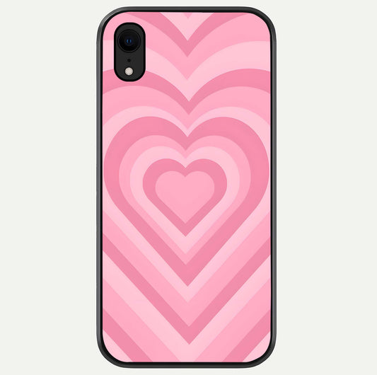 Blush Heart Waves iPhone Xr glass phone case front view showcasing flowing heart wave patterns in soft blush tones
