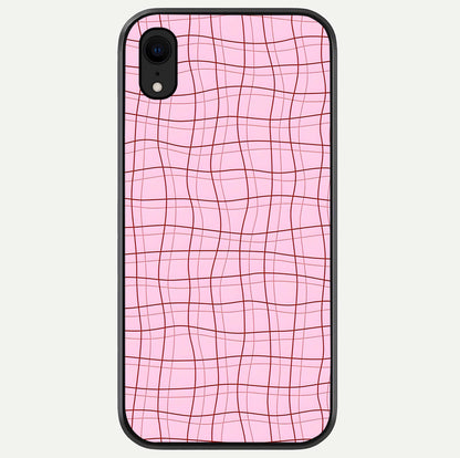 Soft Grid Bliss iPhone Xr glass phone case front view showcasing minimal grid pattern with soft aesthetic