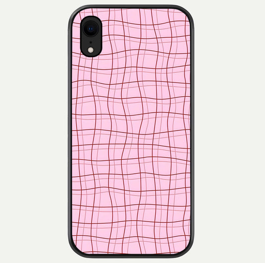 Soft Grid Bliss iPhone Xr glass phone case front view showcasing minimal grid pattern with soft aesthetic