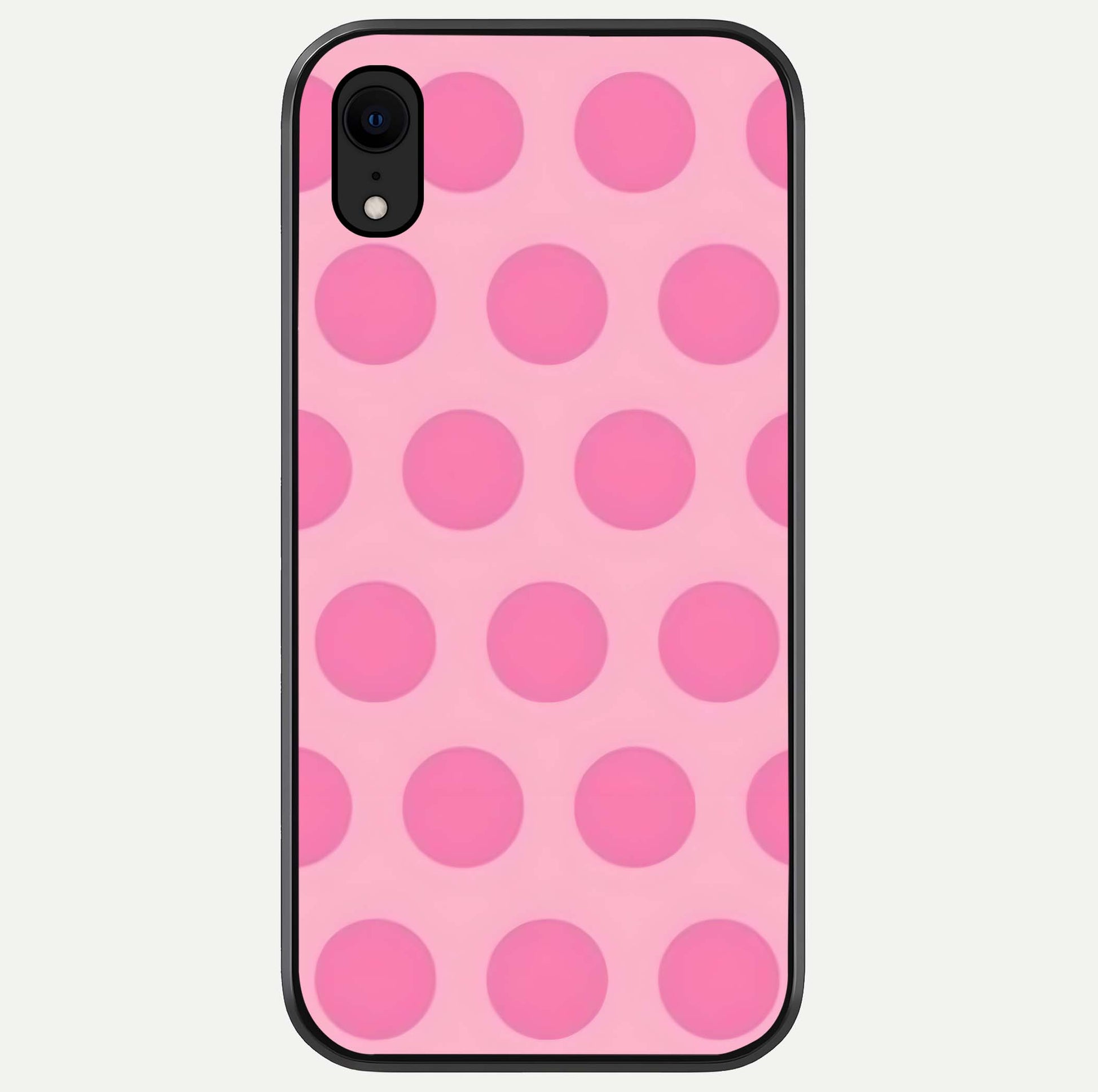 Sweet Dot Dreams iPhone Xr glass phone case front view showcasing playful dot patterns with dreamy aesthetic