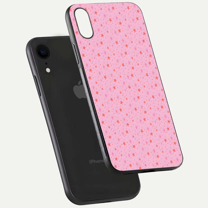 Cosmic Pink Sparkle iPhone Xr glass phone case floating view emphasizing premium glass surface and glittering details