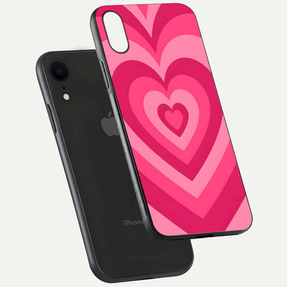 Layered Love Hearts iPhone Xr glass phone case floating view emphasizing glossy surface and layered heart details