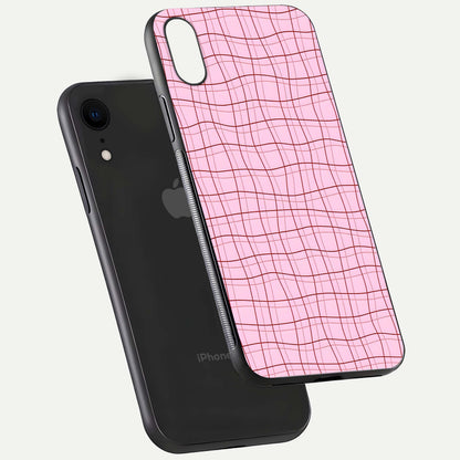 Soft Grid Bliss iPhone Xr glass phone case floating view emphasizing glossy surface and minimal styling