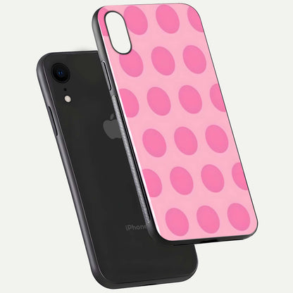Sweet Dot Dreams iPhone Xr glass phone case floating view emphasizing glossy surface and soft playful styling