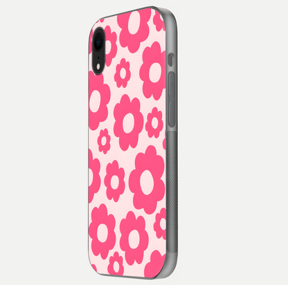 Blush Flower Pop iPhone Xr glass phone case side profile view focusing on clean edges and seamless floral wrap