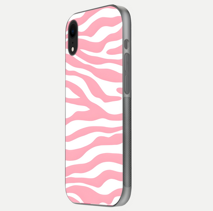 Blush Zebra Flow iPhone Xr glass phone case side profile view focusing on sleek frame and seamless wrap