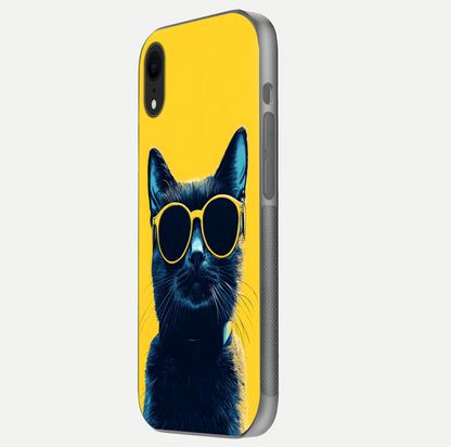 Cool Cat Vibes iPhone Xr glass phone case side profile view focusing on sleek edges and seamless wrap