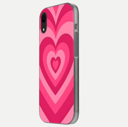 Layered Love Hearts iPhone Xr glass phone case side profile view focusing on sleek edges and seamless wrap