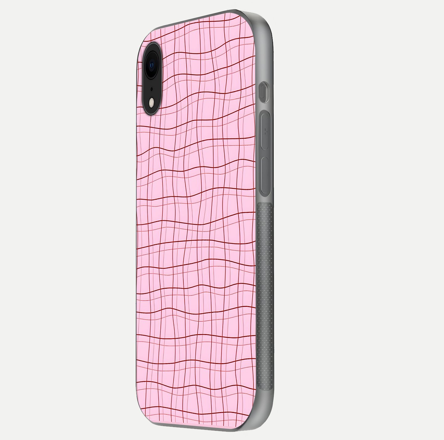 Soft Grid Bliss iPhone Xr glass phone case side profile view focusing on sleek edges and seamless wrap